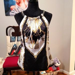 Adorable chain neck chain print  blouse